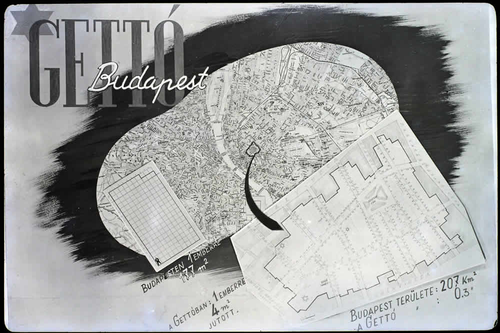 A black-and-white Hungarian wartime map of Budapest ghetto created in 1944.